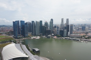 Singapore skyline from Marina Bay Sands observation deck.